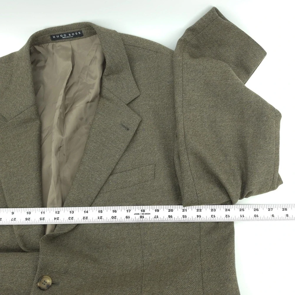 Hugo Boss Mens Blazer Wool Cashmere Olive Brown 46R 2 Button Vintage USA Made
